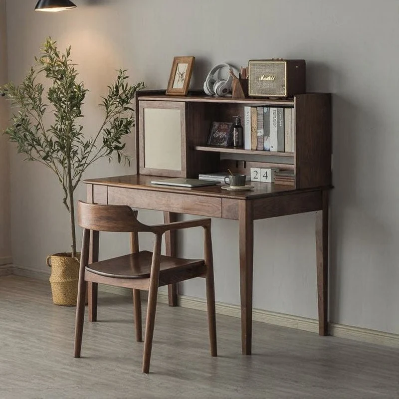 Dreamer Dual Layers Solid Walnut Wood Desk with Hutch