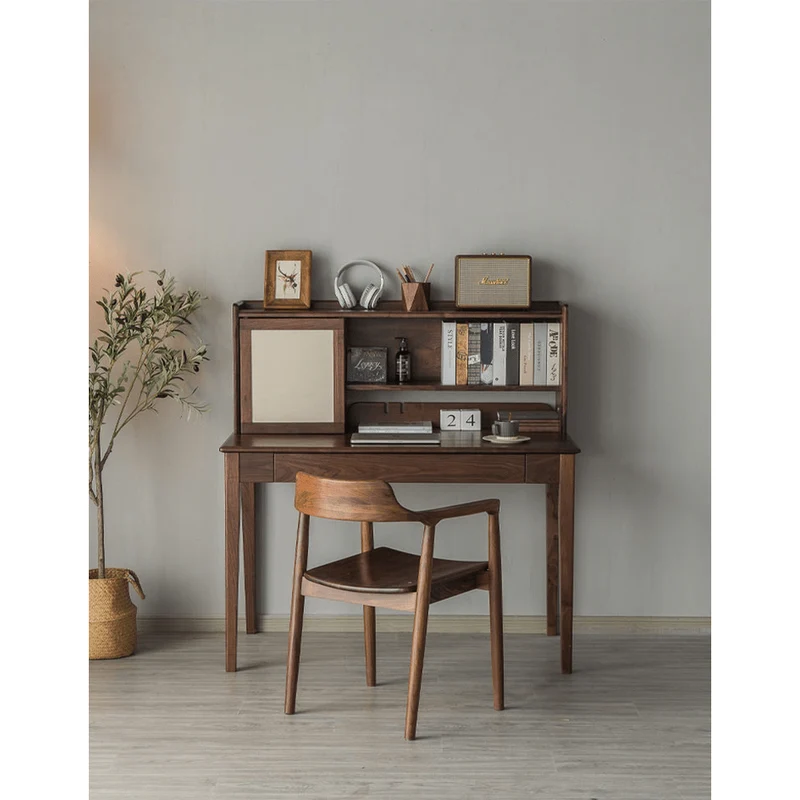 Dreamer Dual Layers Solid Walnut Wood Desk with Hutch