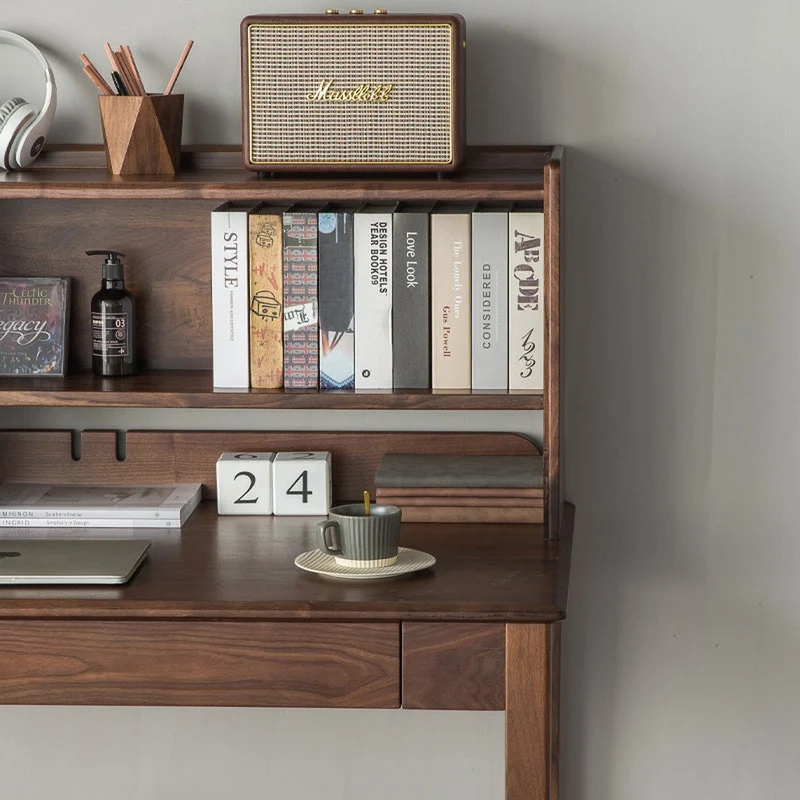 Dreamer Dual Layers Solid Walnut Wood Desk with Hutch