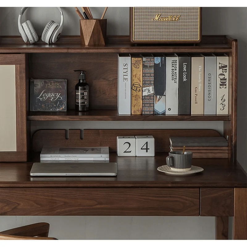 Dreamer Dual Layers Solid Walnut Wood Desk with Hutch