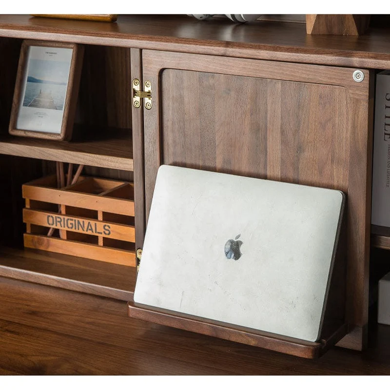 Dreamer Dual Layers Solid Walnut Wood Desk with Hutch