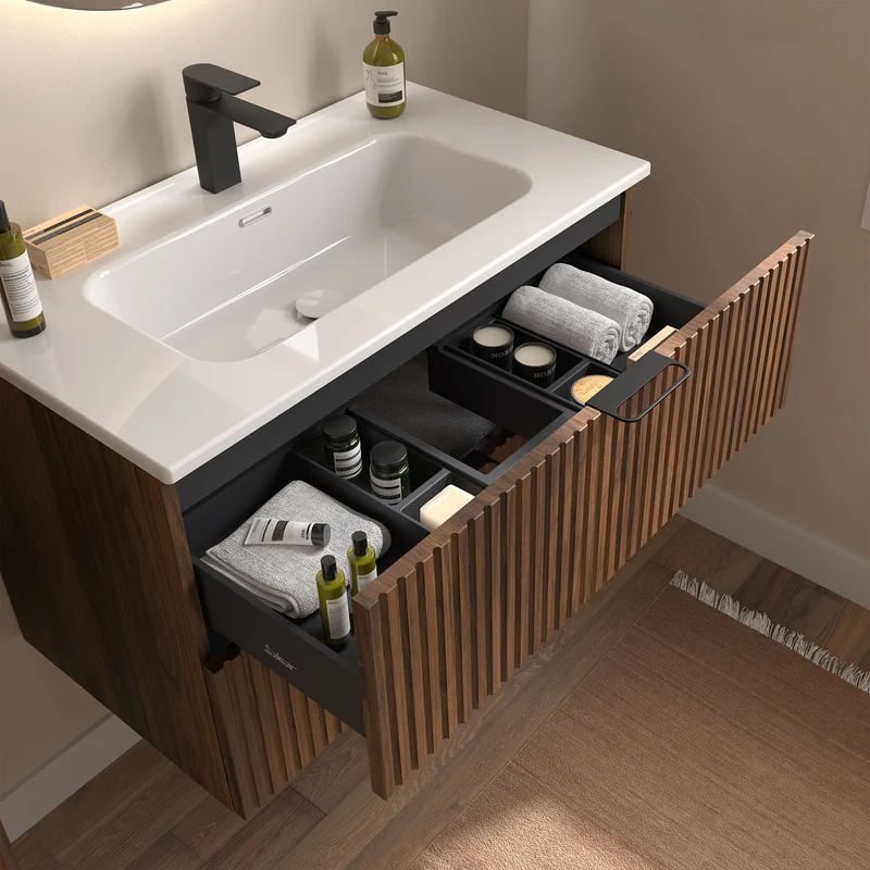 Mueble de Baño BIBA 2 Cajones con Lavabo Integrado – Diseño 3D y Máxima Capacidad
