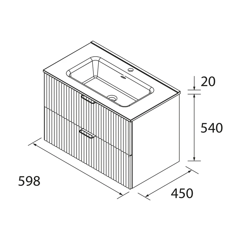 Mueble de Baño BIBA 2 Cajones con Lavabo Integrado – Diseño 3D y Máxima Capacidad