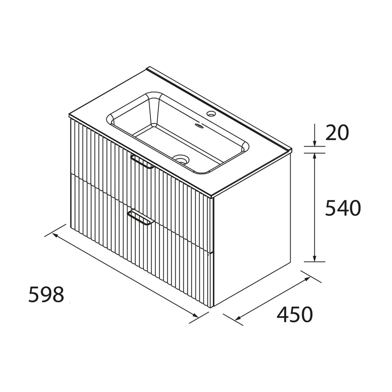 Mueble de Baño BIBA 2 Cajones con Lavabo Integrado – Diseño 3D y Máxima Capacidad