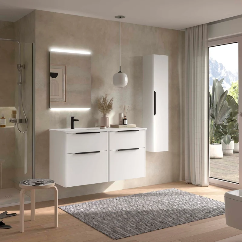 Conjunto LUVA 120 cm – 4 Cajones + Lavabo Desplazado | Diseño Actual y Máxima Capacidad