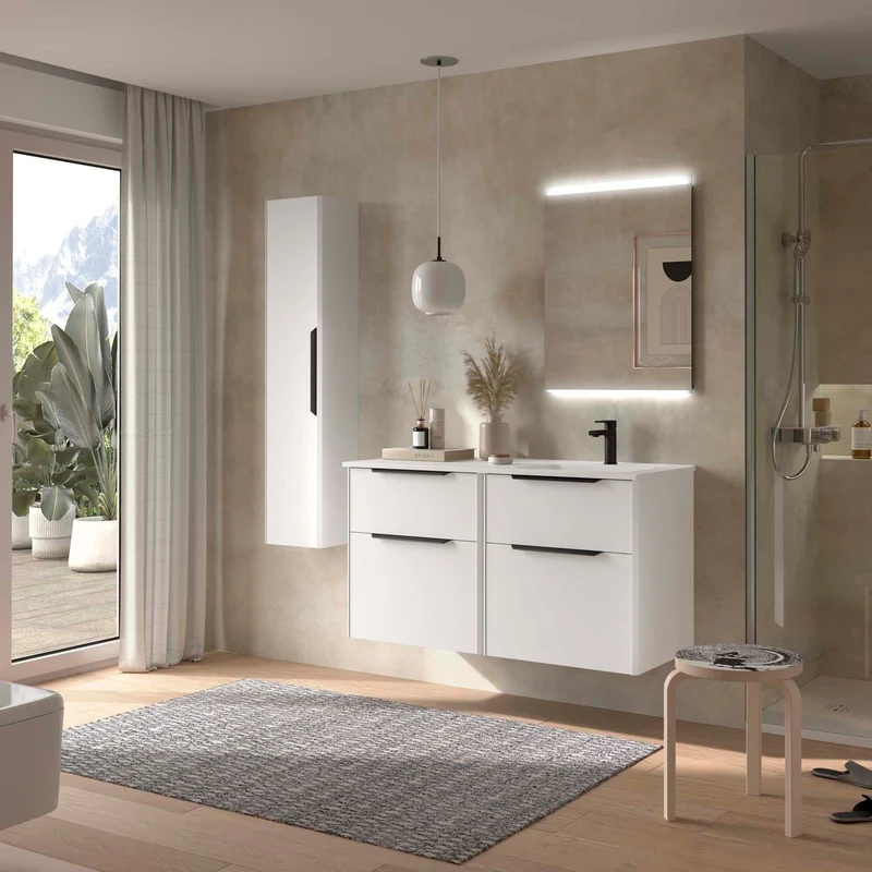 Conjunto LUVA 120 cm – 4 Cajones + Lavabo Desplazado | Diseño Actual y Máxima Capacidad