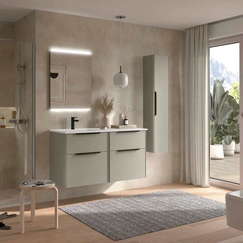 Conjunto LUVA 120 cm – 4 Cajones + Lavabo Desplazado | Diseño Actual y Máxima Capacidad