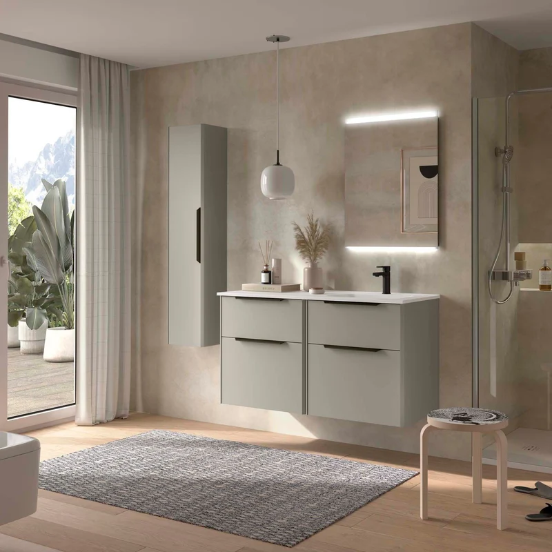 Conjunto LUVA 120 cm – 4 Cajones + Lavabo Desplazado | Diseño Actual y Máxima Capacidad