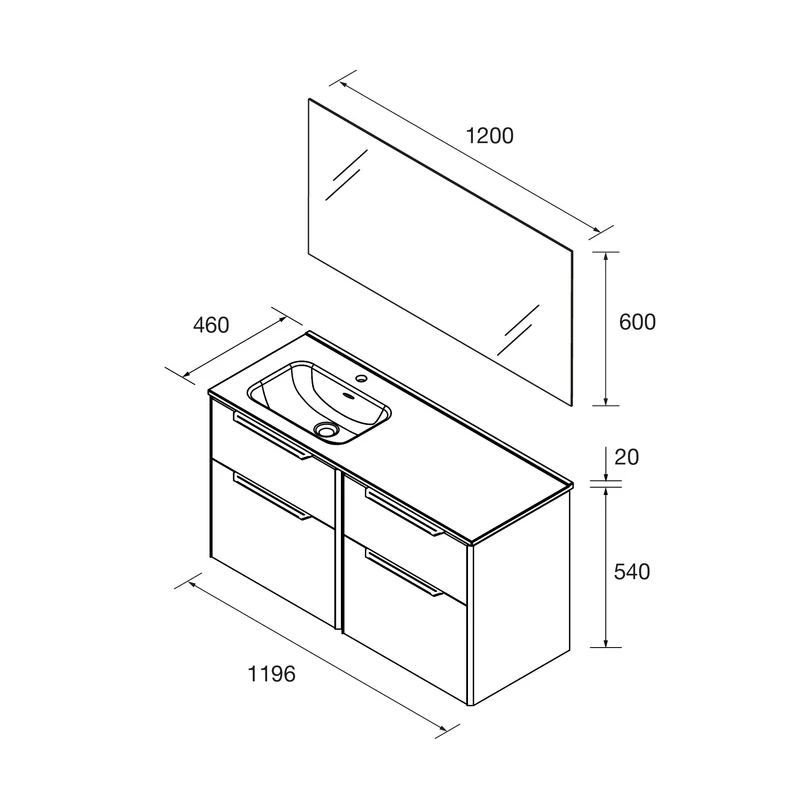 Conjunto LUVA 120 cm – 4 Cajones + Lavabo Desplazado | Diseño Actual y Máxima Capacidad