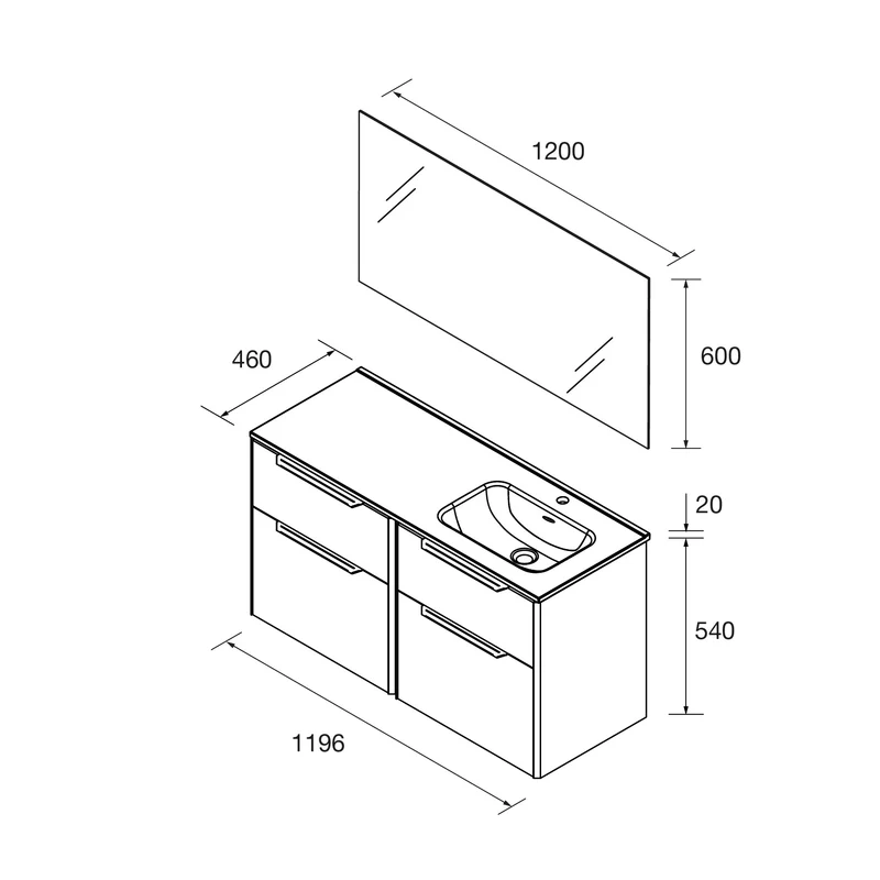Conjunto LUVA 120 cm – 4 Cajones + Lavabo Desplazado | Diseño Actual y Máxima Capacidad
