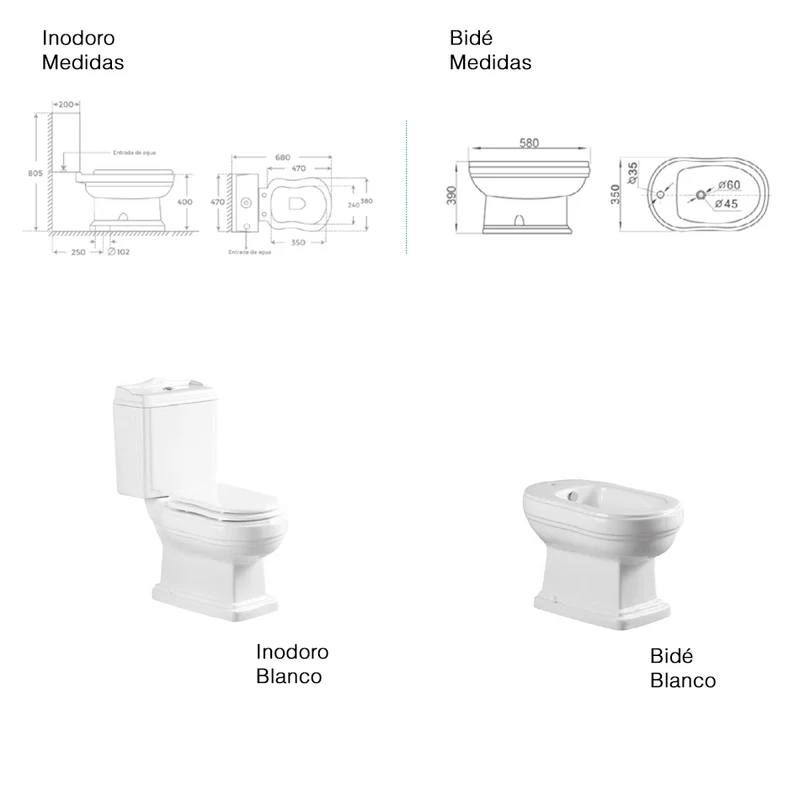 Sanitarios clásicos NANCY de Neutrum en blanco. Inodoro WC | Bidé