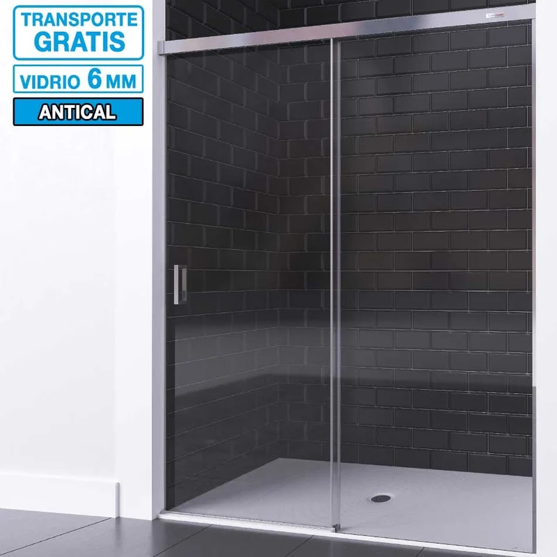 Mampara SIA de Seviban frontal de ducha hasta 180 cm de 2 hojas: 1 fija y 1 corredera. A Medida