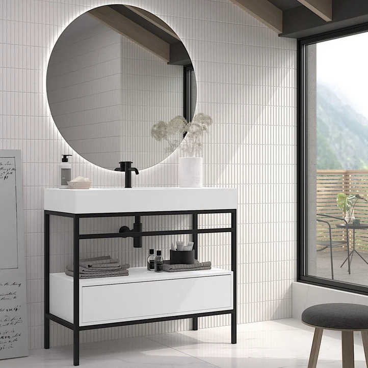 Mueble de baño BELO de Doccia con estructura metálica y cajón | 80 y 100 cm