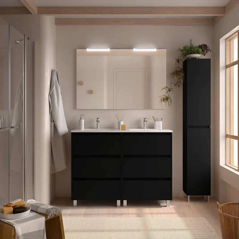 Mueble de Baño con Doble Lavabo Salgar Noja Negro
