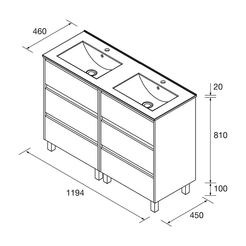 Mueble de Baño con Doble Lavabo Salgar Noja Negro