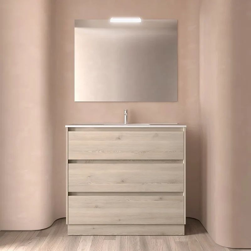 Mueble de Baño con Lavabo y 3 Cajones Salgar Noja 100 cm Roble Natural