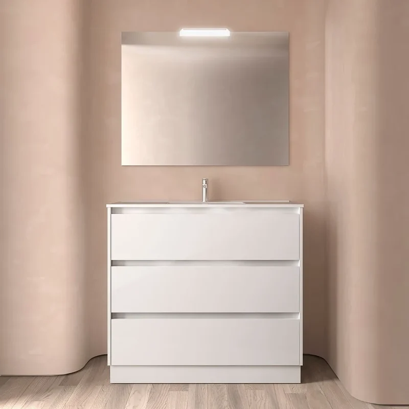 Mueble de Baño con Lavabo y 3 Cajones Salgar Noja 100 cm Blanco Brillo