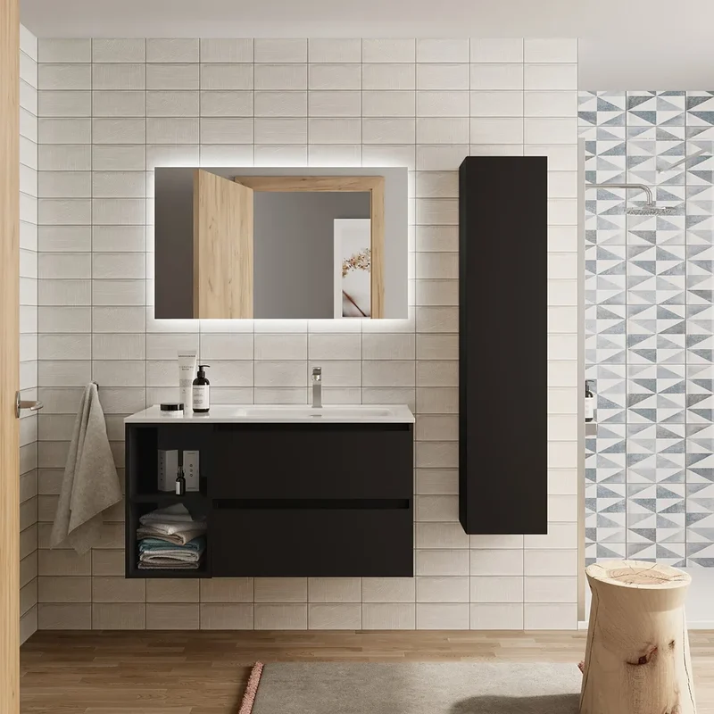 Mueble de Baño con Lavabo Salgar Bequia Plus 100 cm Negro Mate