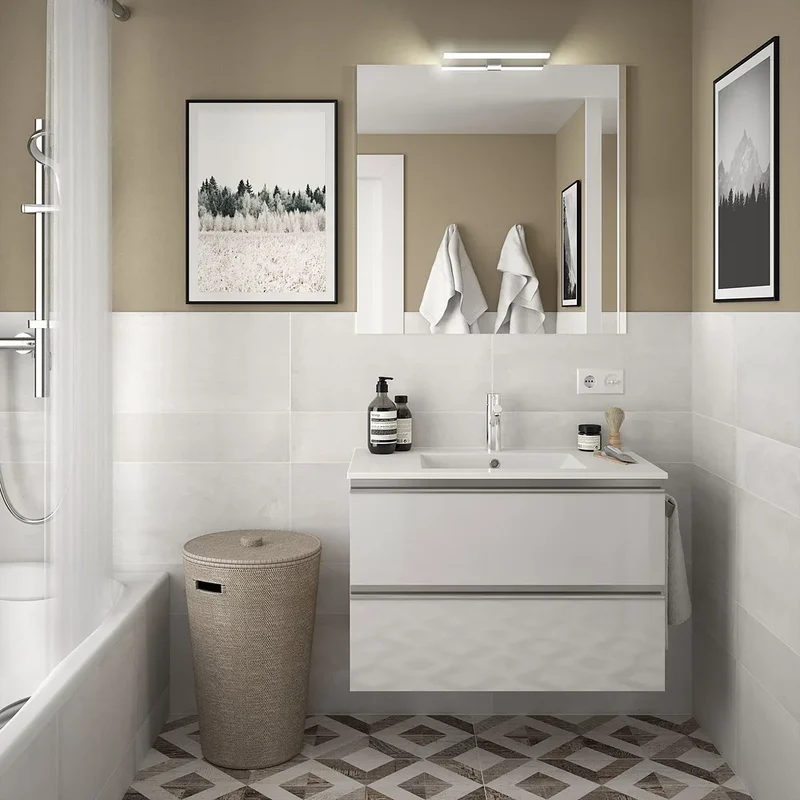 Mueble de Baño con Lavabo y 2 Cajones Salgar Spirit 80 cm Blanco Brillo