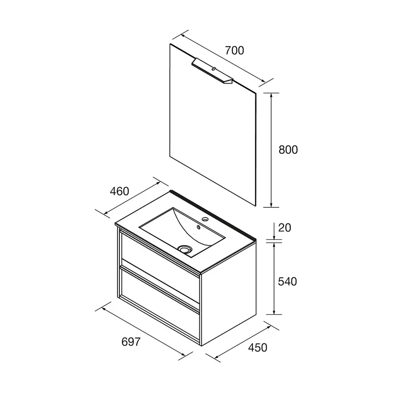 Mueble de Baño con Lavabo y 2 Cajones Salgar Noja 70 cm