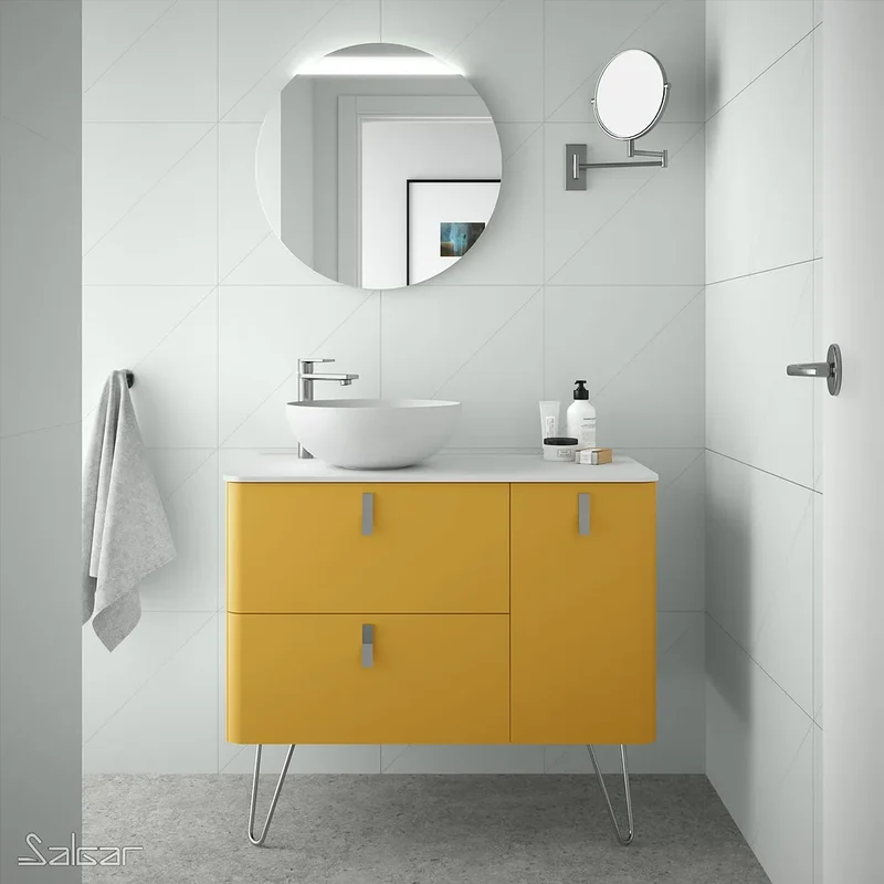 Mueble de Baño con Patas Lavabo sobre Encimera Salgar Uniiq 120 cm Amarillo Sol