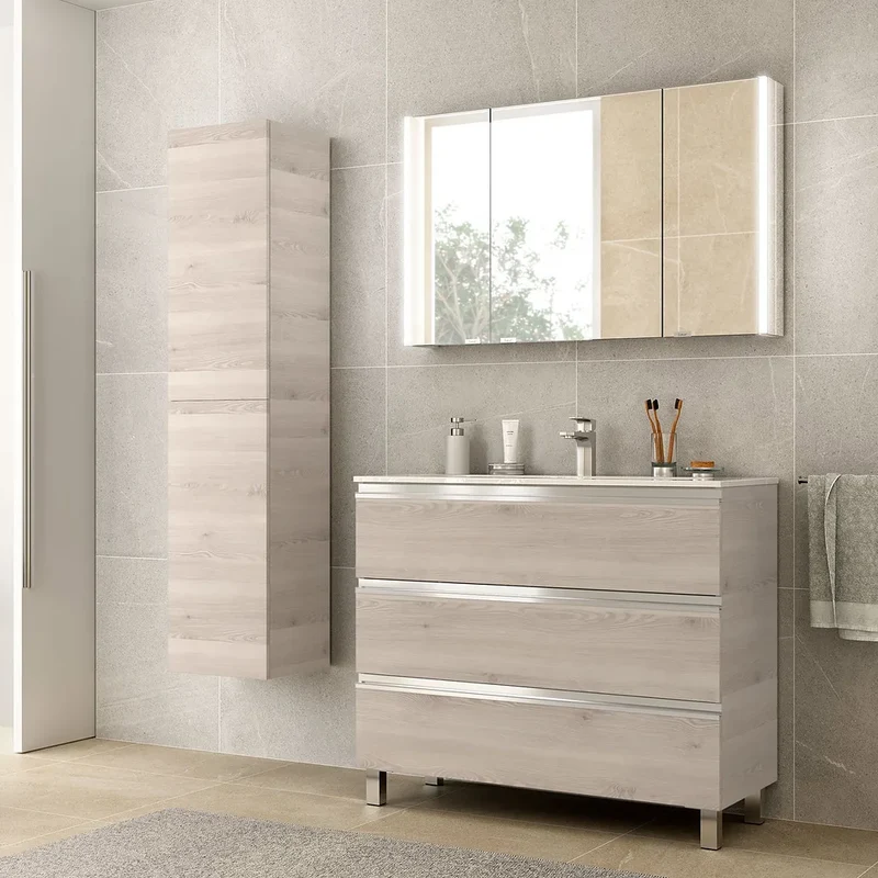 Mueble de Baño con Lavabo y 3 Cajones Salgar Spirit 100 cm Roble Natural