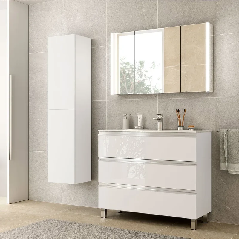 Mueble de Baño con Patas con Lavabo y 3 Cajones Salgar Spirit 100 cm Blanco Brillo