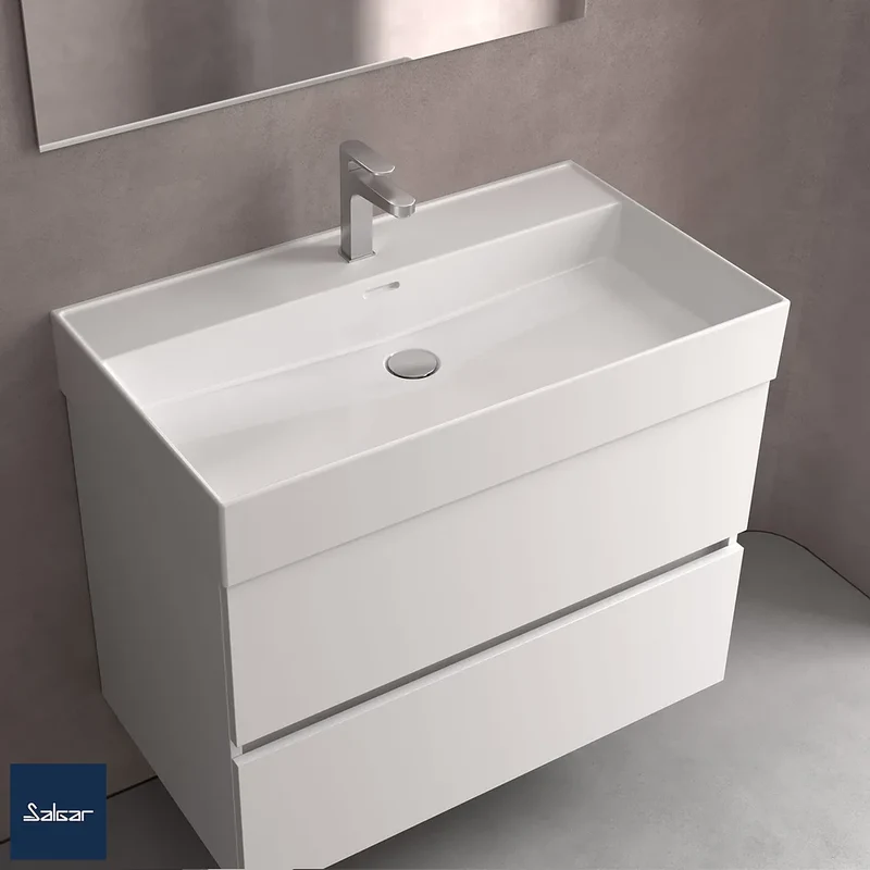 Mueble de Baño con Patas con Lavabo y 3 Cajones Salgar Spirit 100 cm Blanco Brillo