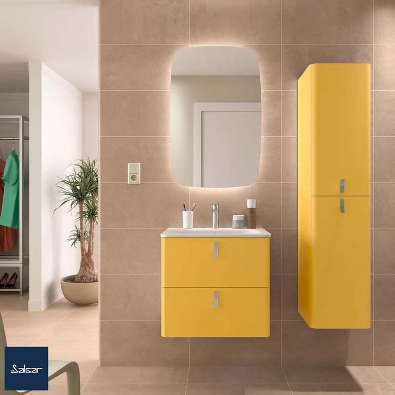 Mueble de Baño Suspendido con Lavabo y 2 Cajones Salgar Uniiq 60 cm Amarillo Sol