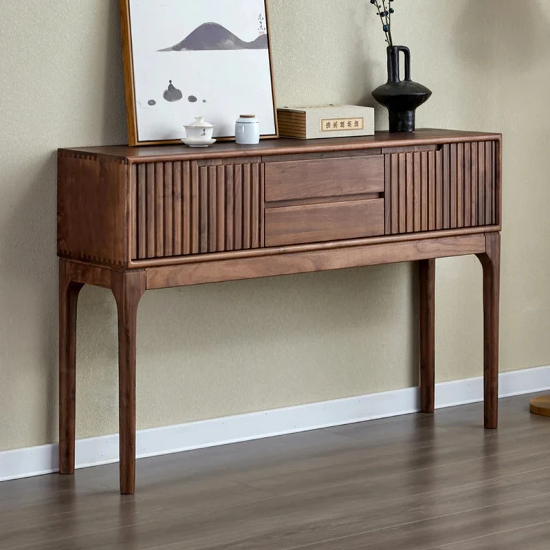 Blinds Design Black Walnut Wood Console Table