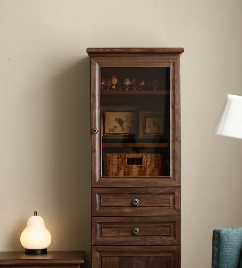 Orion Retro Black Walnut Wood Tall Storage Cabinet