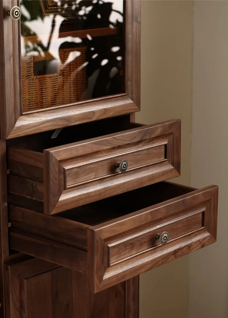 Orion Retro Black Walnut Wood Tall Storage Cabinet