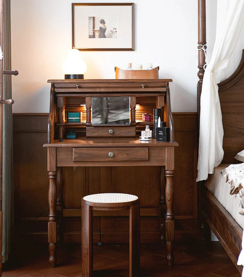 Nebula Vintage Walnut Wood Roll Top Desk