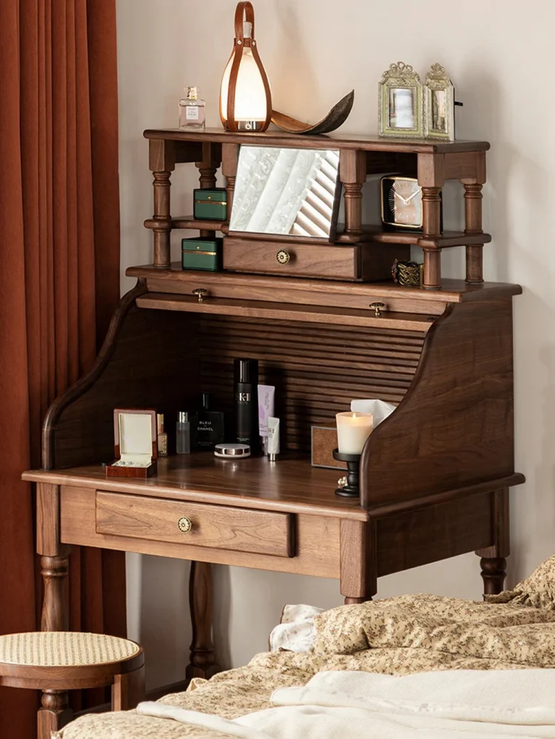 Nebula Vintage Walnut Wood Roll Top Desk