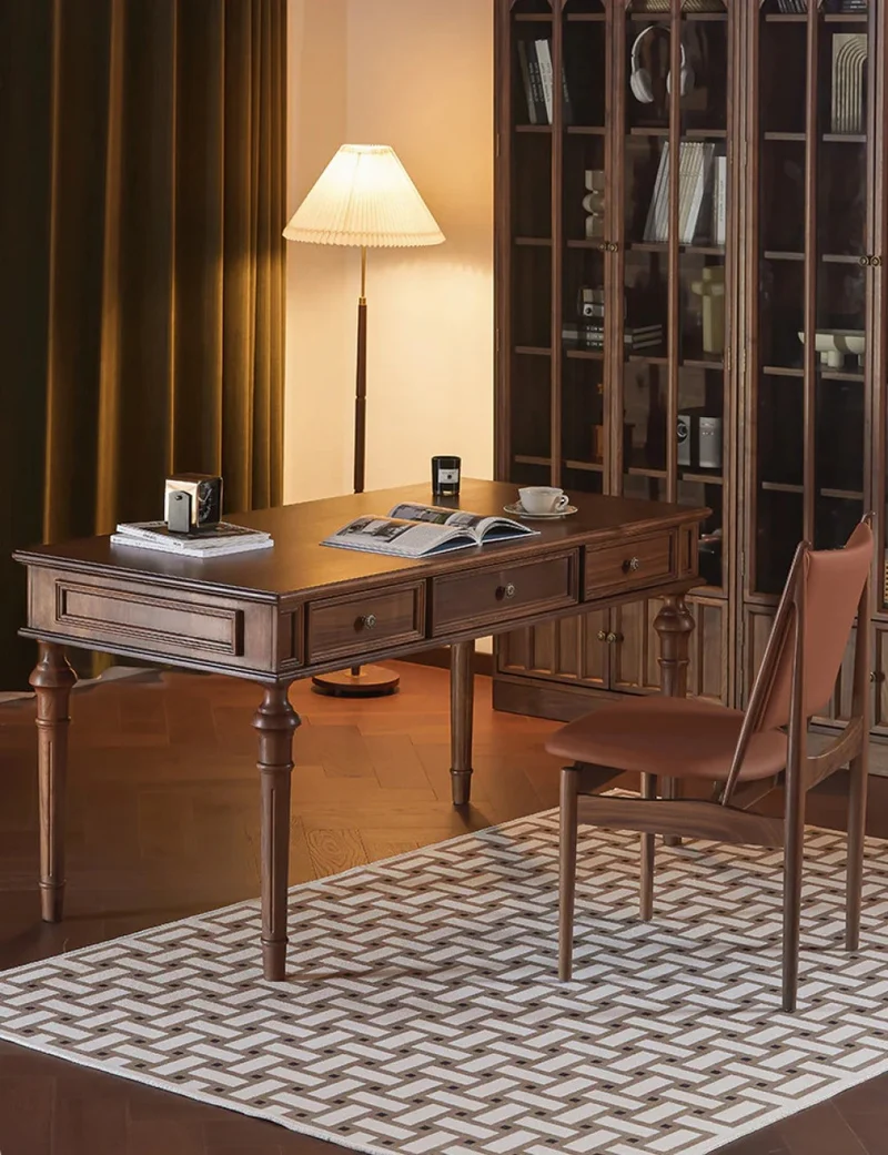 Citrine American Black Walnut Wood Desk with Turned Legs