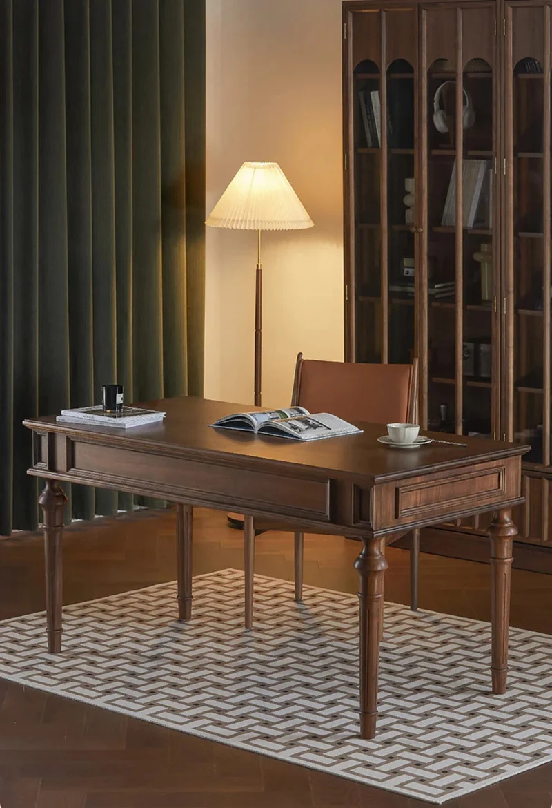 Citrine American Black Walnut Wood Desk with Turned Legs