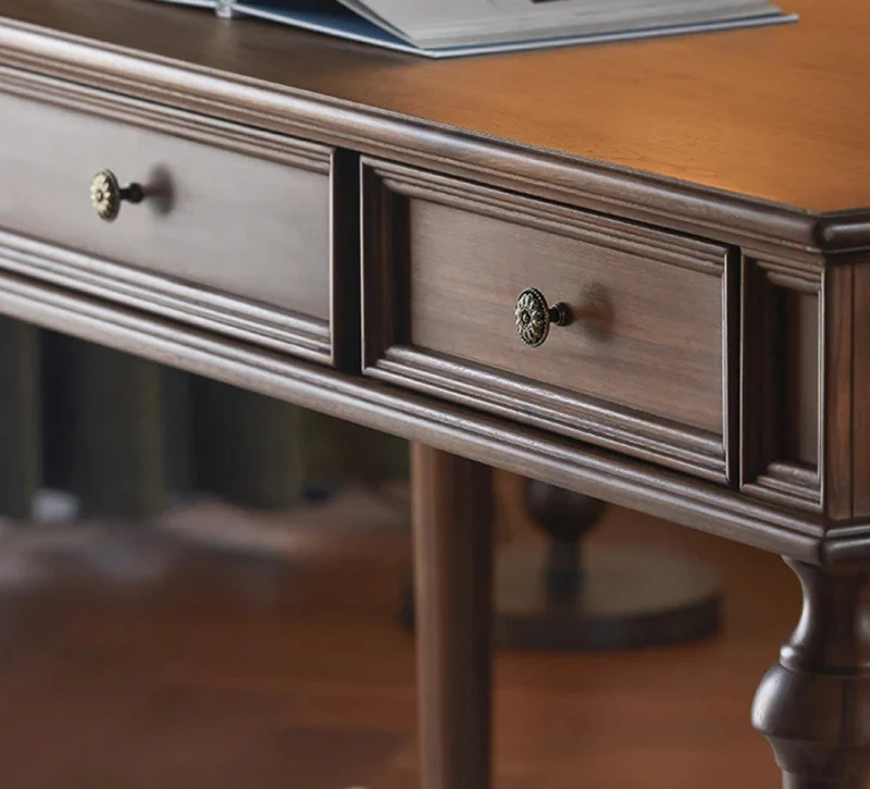 Citrine American Black Walnut Wood Desk with Turned Legs