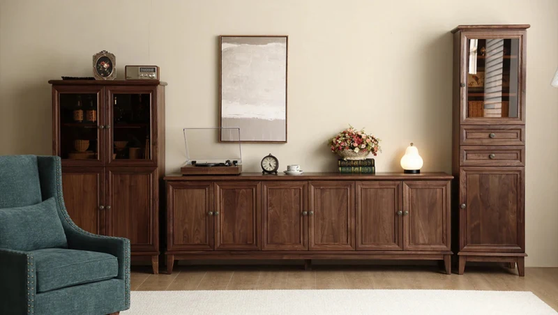 American Style Long Black Walnut Wood Sideboard