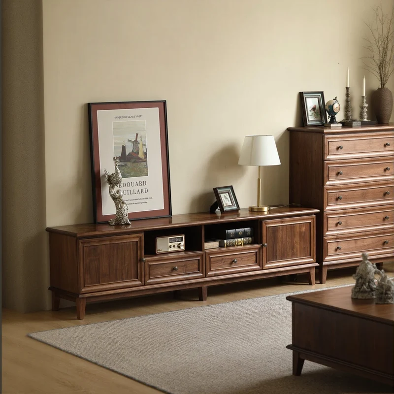 Wander American Style Black Walnut Wood TV Stand