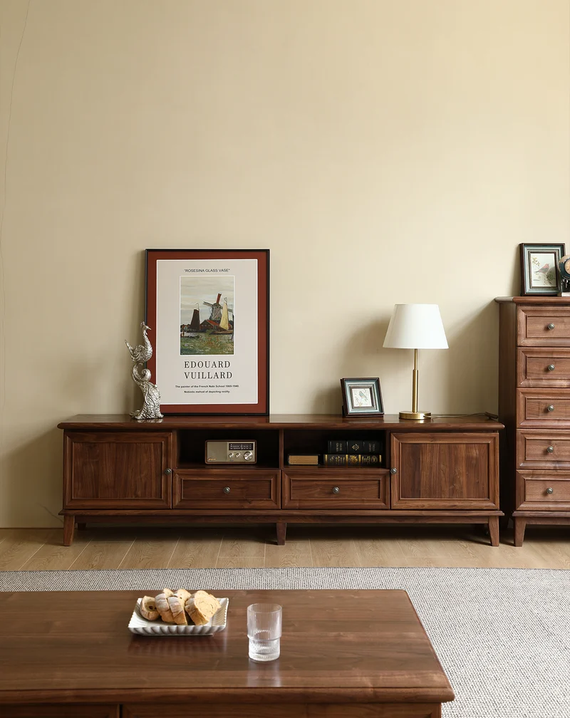 Wander American Style Black Walnut Wood TV Stand