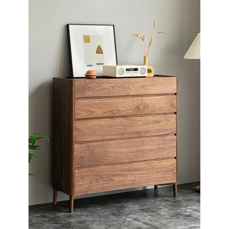 Warm 5-Drawer Storage Walnut Wood Dresser