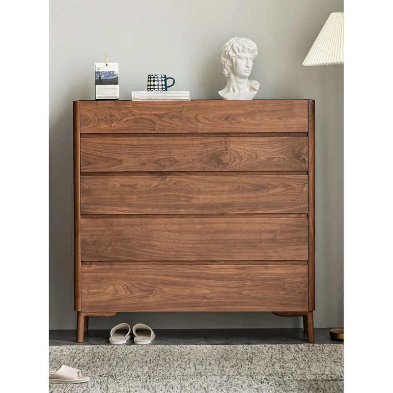 Warm 5-Drawer Storage Walnut Wood Dresser