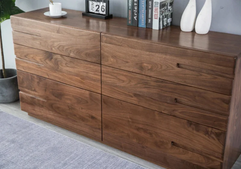 Natural Walnut Wood Dresser with Hidden Knobs