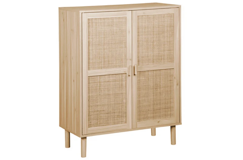 Armario Bajo Décor 80x40 cm color madera de Pino con Rattan.