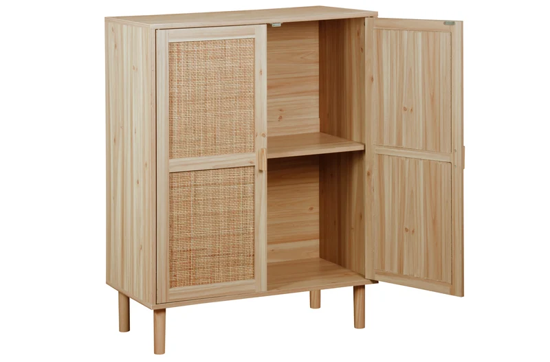 Armario Bajo Décor 80x40 cm color madera de Pino con Rattan.
