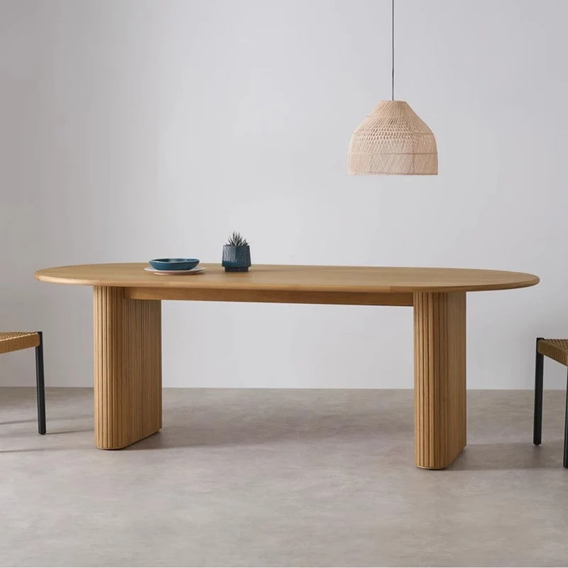 Prism Oval Solid Oak Wood Dining Table with Strong Support Leg