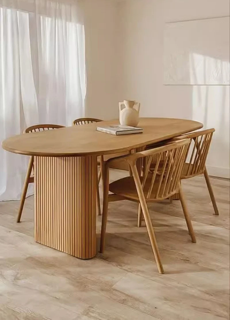 Prism Oval Solid Oak Wood Dining Table with Strong Support Leg