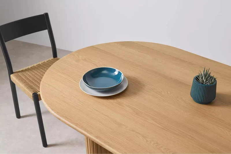 Prism Oval Solid Oak Wood Dining Table with Strong Support Leg
