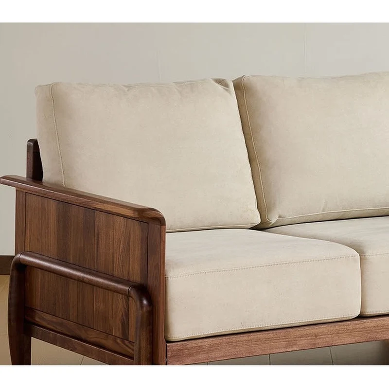 Cushioned Retreat Walnut Wood Leather Sofa
