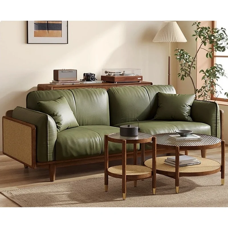 Catalyst Solid Wood Rattan Sofa with Genuine Leather